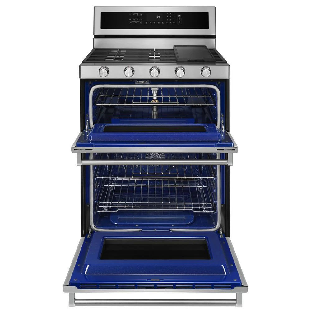 Used: Kitchenaid KFGD500ESS 30-Inch 5 Burner Gas Double Oven Convection Range