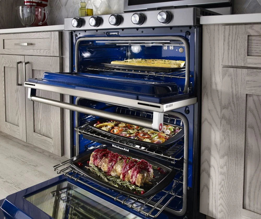 Used: Kitchenaid KFGD500ESS 30-Inch 5 Burner Gas Double Oven Convection Range