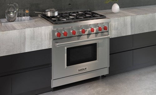 Used: Wolf 36" Gas Range - 6 Burners Model# GR366LP