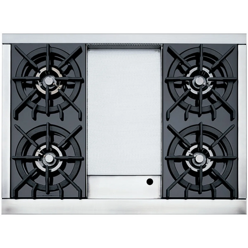 36 Inch Pro-Style Gas Range with 4 Dual Brass Open Burners, 5.5 cu. ft. Convection Oven, Infrared Broiler, Infrared Griddle, Automatic Reignition and Drip Tray: Natural Gas