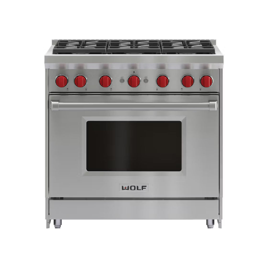 Used: Wolf 36" Gas Range - 6 Burners Model# GR366LP